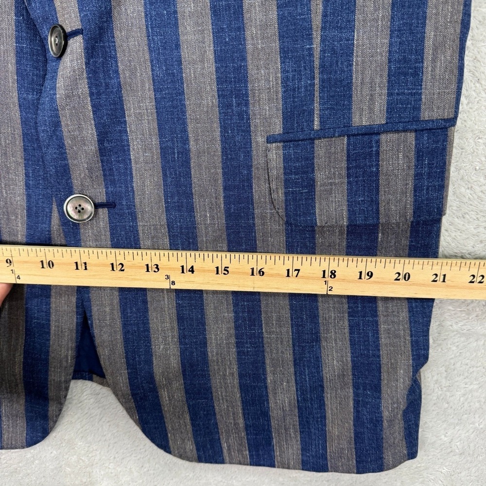 Leonard Logsdail Bespoke Mens 42S Striped Linen Blue Grey Custom Fit Sport Coat - Picture 9 of 13